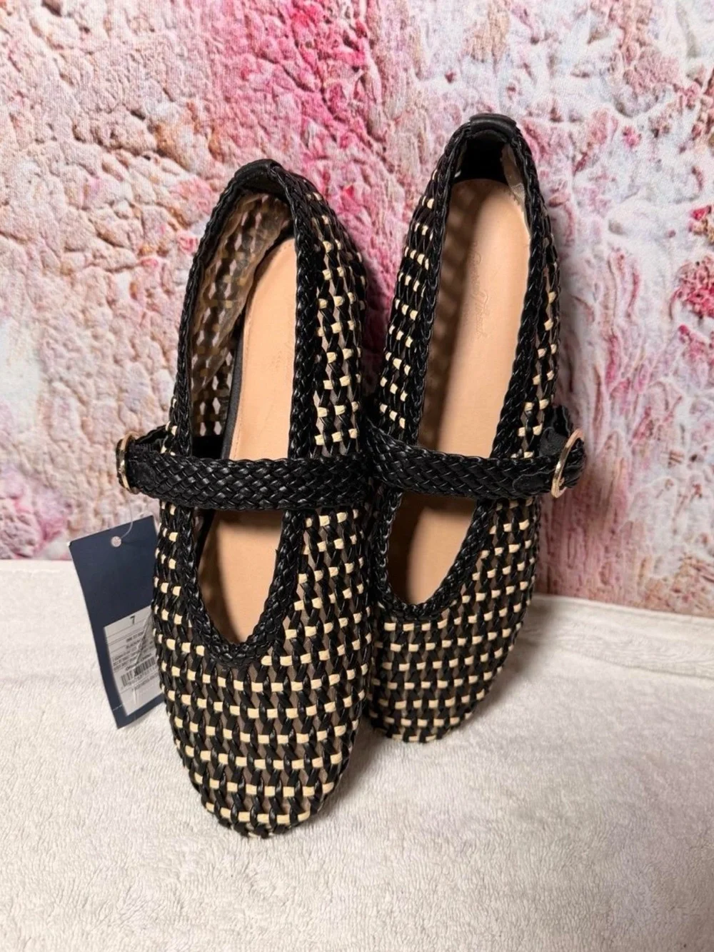 a new day Black and Natural Woven Mary Jane Flats